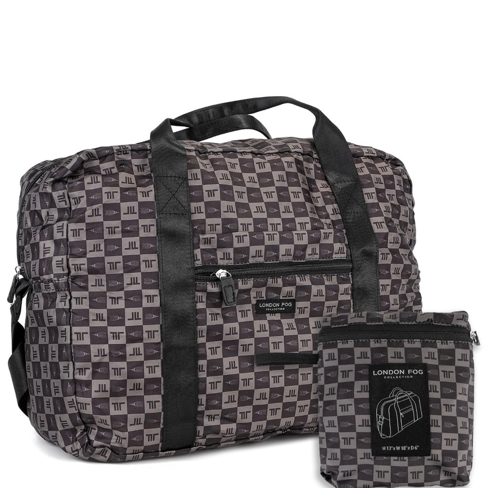 London Fog Gray Checkered Duffel Bag